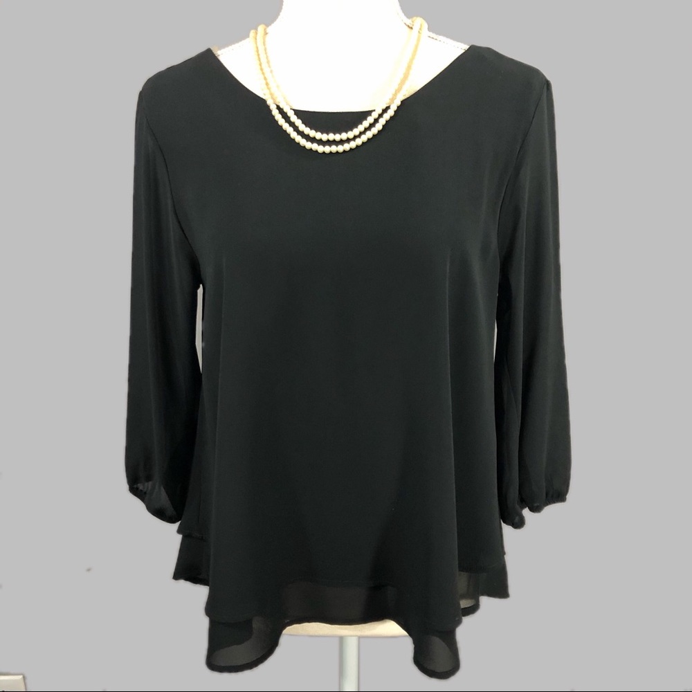 Jella G Black Flowy Blouse with Deep Back